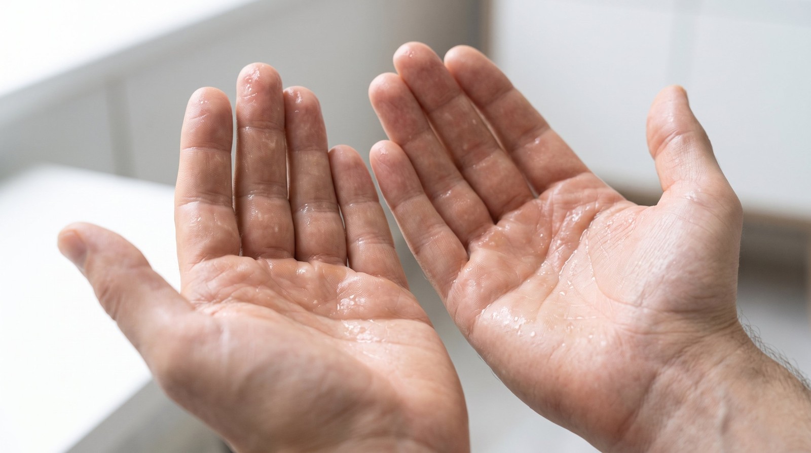 Manos con hiperhidrosis palmar — sudoración excesiva